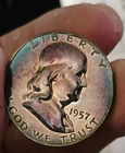 Choice++ 1957 PR Franklin Half Dollar, 50c  Toned