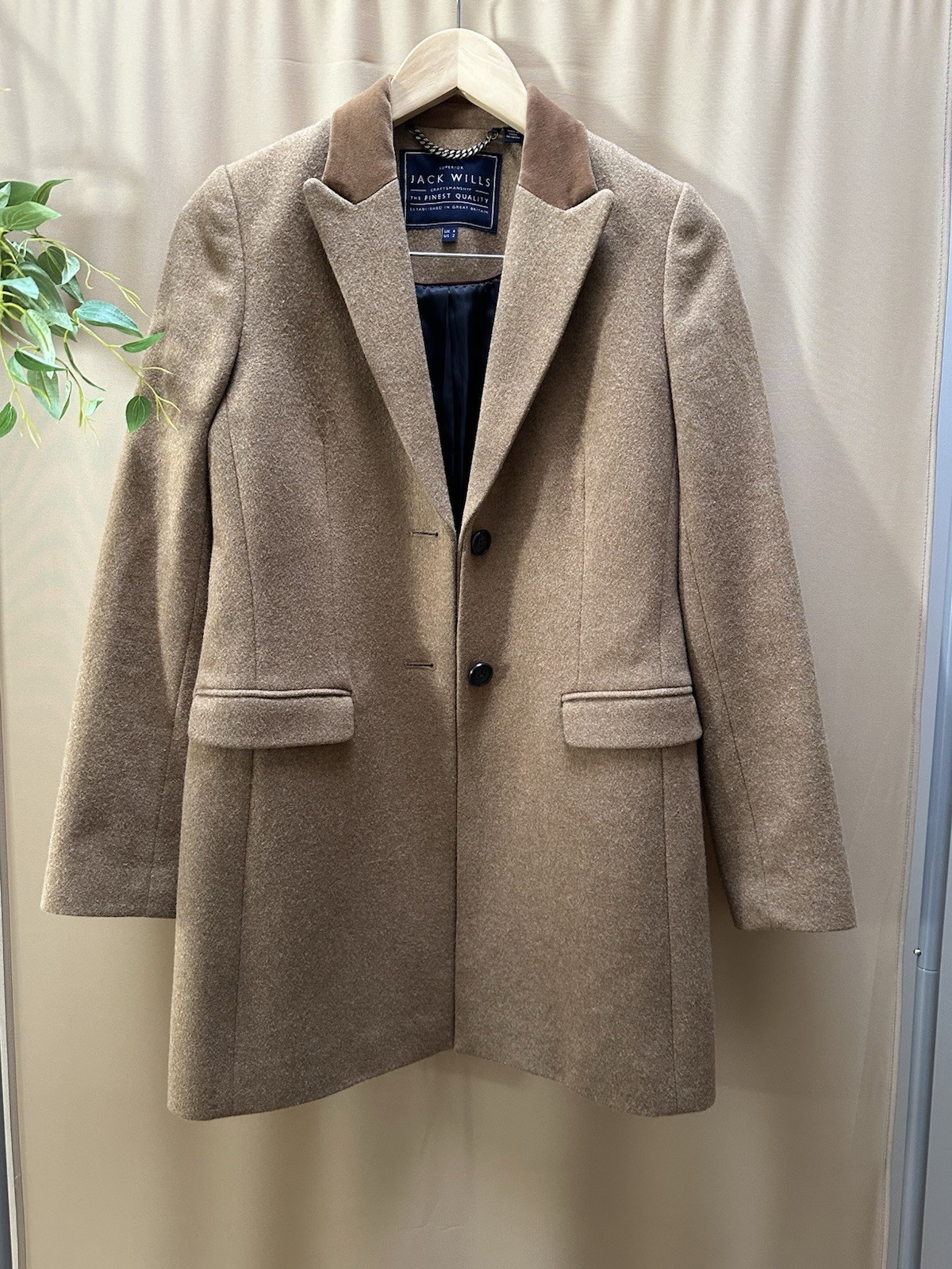 New Jack Wills Camel Wool Racing Coat Women's Size 2 US UK 6 Tan Beige image 2