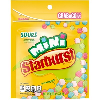 Starburst Minis Sours Fruit Chews Candy Assorted Flavors, 8.0 oz