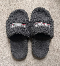 Balenciaga Men's Gray Faux Fur Slide Slippers Comfort Slip-On Designer