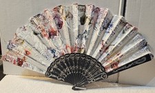 SMALL ORIENTAL FOLDING HAND FAN WITH A ROSES FLORAL FLOWER COLORFUL DESIGN B