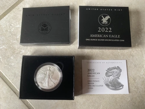 2022-W 1oz Burnished Silver Eagle in Mint packaging with OGP