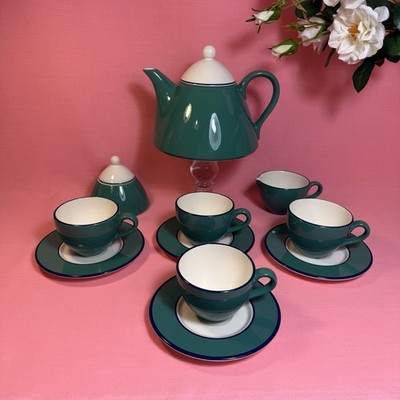  Vintage Pagnossin Treviso Italienische Teekanne & Teeservice Türkis ~ Grün & Weiß