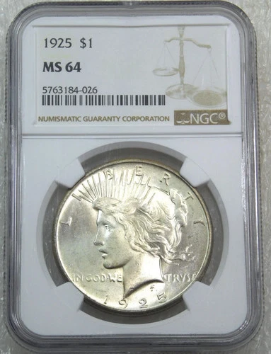 1925 Peace Silver Dollar NGC MS64 Original Gorgeous Luster PQ Look