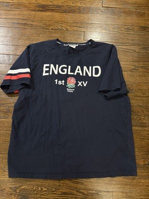 England Officially Licensed Rugby Adult XL Blue Rose Design Tee For The Glory