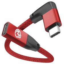 Right Angle USB C Extension Cable 0.6FT, USB-C 3.2 Male to Female Cable RED