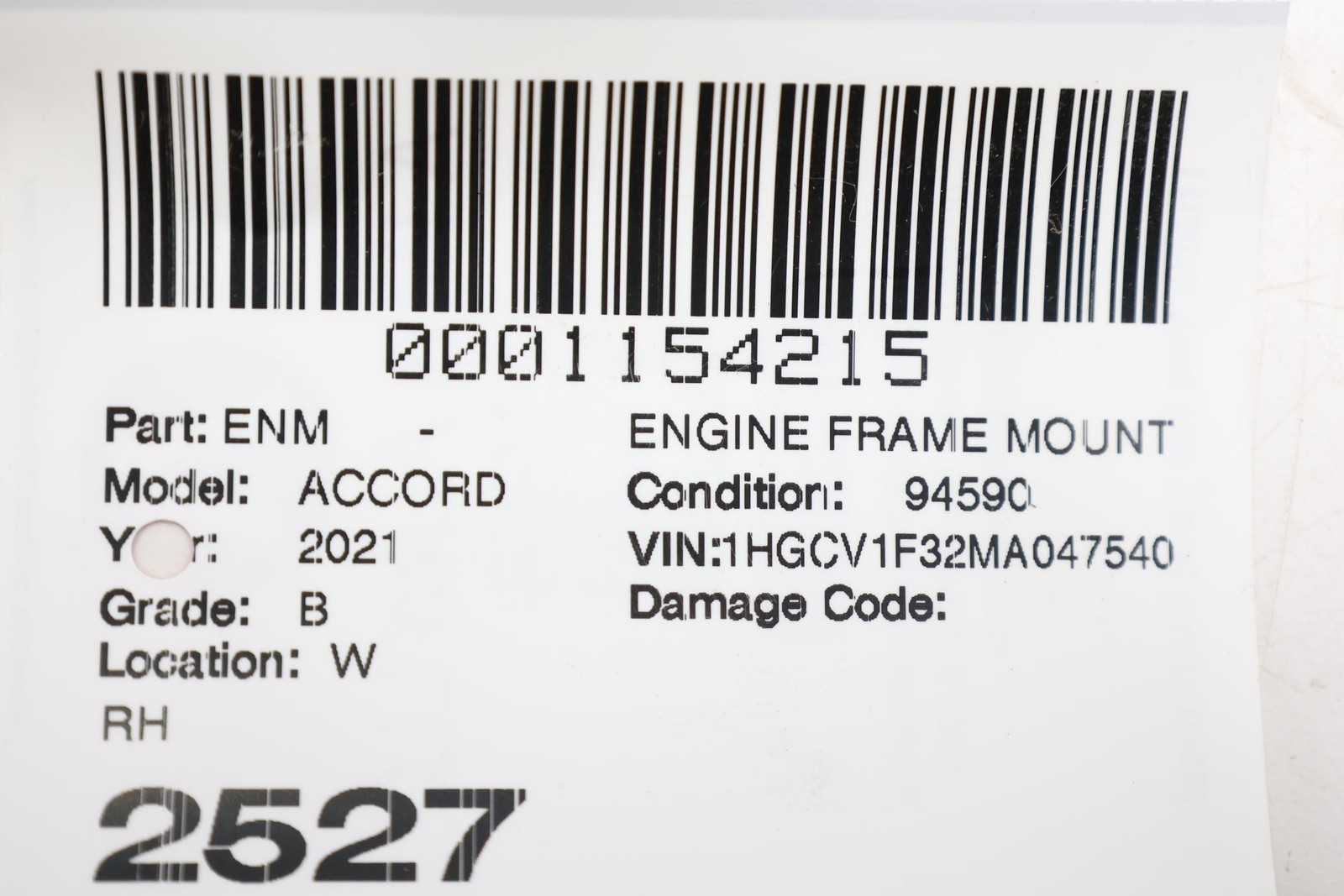 2018 - 2022 HONDA ACCORD 1.5L ENGINE FRAME RIGHT MOUNT SUPPORT BRACKET OEM