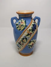 Vtg Maruhon Ware Vase Majolica Ceramic Japan 7.5" Handles Hand Painted Fruit