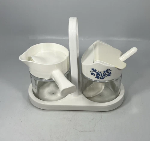 VINTAGE Gemco Pfaltzgraff Yorktowne Sugar & Creamer Set w/Caddy And Spoon RARE