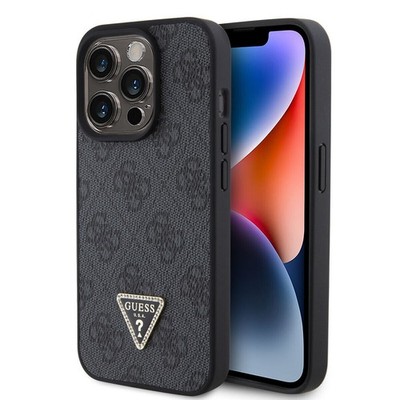 Guess iPhone 15 Pro TPU Hülle Hardcase - 4G Triangle - Strass - Schwarz