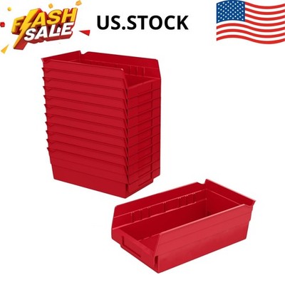 NEW 12-Pack Heavy Duty Plastic Storage Shelf Bins 12''x6.5''x4'' Garage Closet