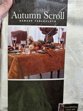 NEW Autumn Scroll DAMASK  IVORY  60 X 84 TABLECLOTH - Oblong RECTANGLE