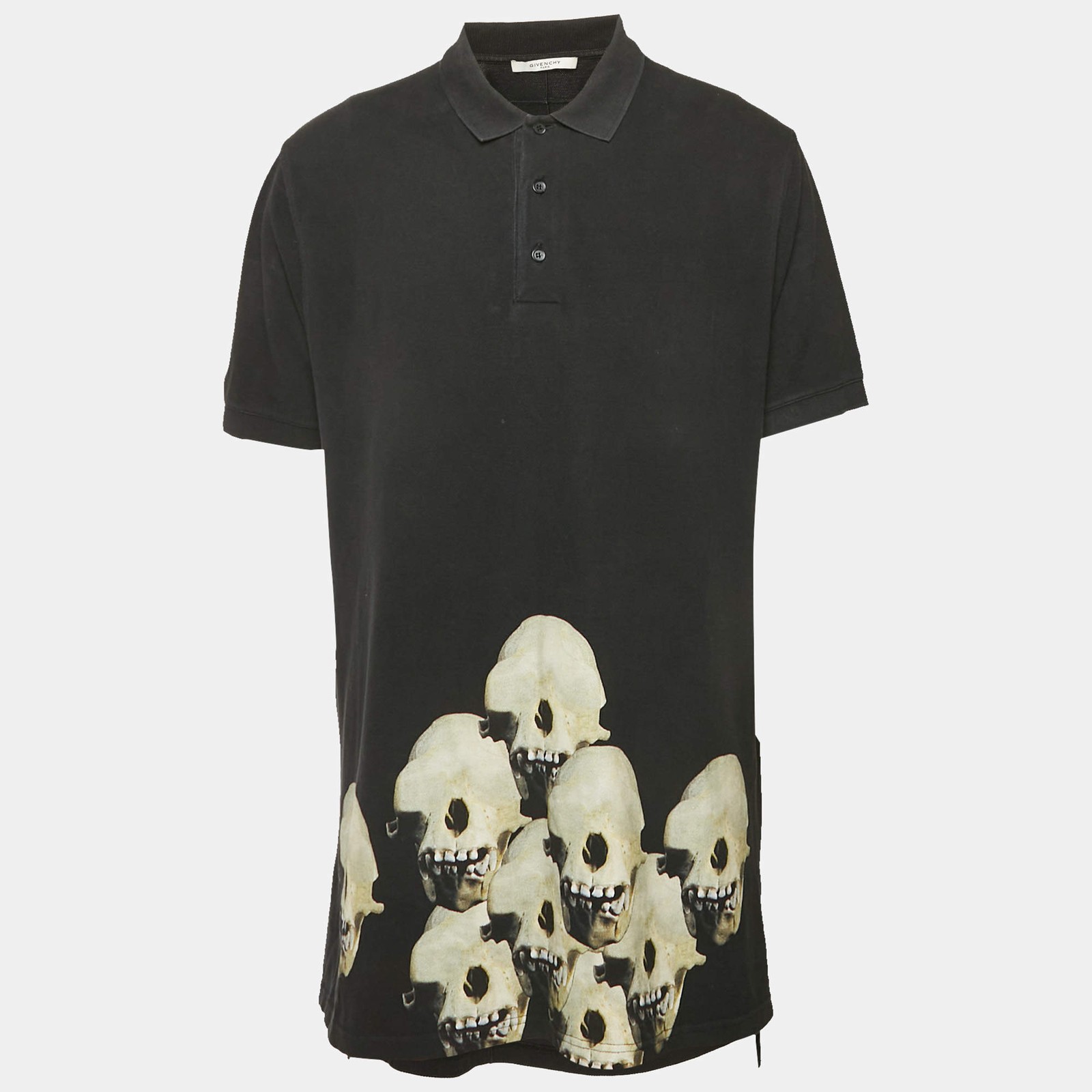 Givenchy Black Skull Printed Cotton Pique Polo TShirt XL
