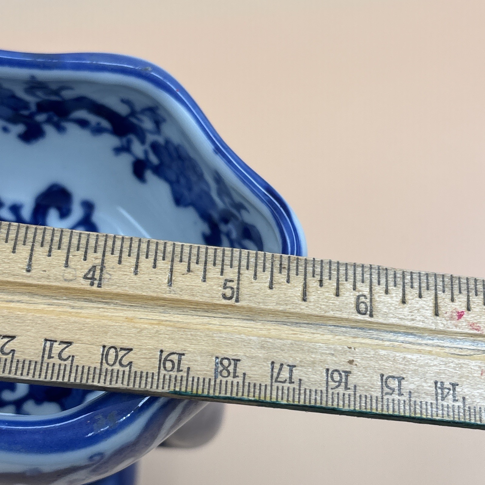 Vintage Chinoiserie Porcelain Monkey Blue White Holding Bowl Trinket Dish Soap