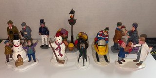 Thirty Nine Dickens Village Type/Lemax figures lot Fireman Police Snowmen