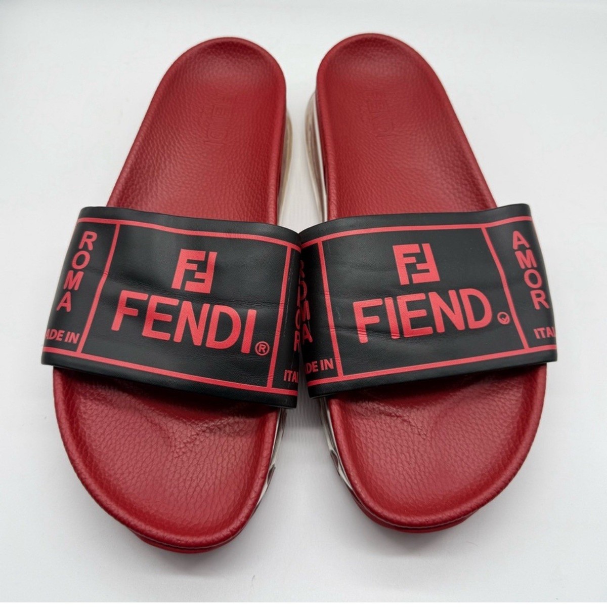 FENDI FIEND Roma Amor Black Red LeatherAir SoleSlides Sandals | eBay