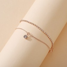 Boho Layered Anklet Set   Gold Beads  CZ Charm for Summer Style
