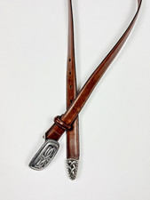 Vintage Brighton 1995 Brighton 35409 Brown Leather Belt Silver Metal Buckle Sz L