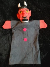 VINTAGE 1960s Red Devil Hand Puppet Rubber Head Fabric Body 