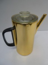 VINTAGE TOWER BRAND TOWERBRITE ENGLAND COFFEE TEA POT GLASS LID ANODISED GOLD
