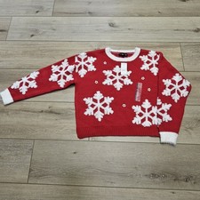 NWT 33 Degrees Red Snowflake Beaded Ugly Christmas Sweater - Women's Large