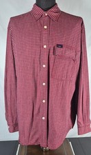 Vintage Tommy Jeans Mens L Red Plaid Shirt Made Hong Kong 90s Cotton Button Up