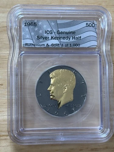 1965 Silver Kennedy Half Dollar, ICG Certified, Ruthenium & Gold, Uncirculated
