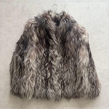 Saga Fox Fur Coat Silver Fox Size 11 70cm Length Authentic Gold Tag