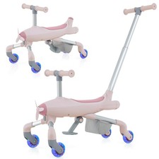Kids 2-in-1 Ride-on Push Car w/ LED Lighted Wheels Removable  Adjustable Handle