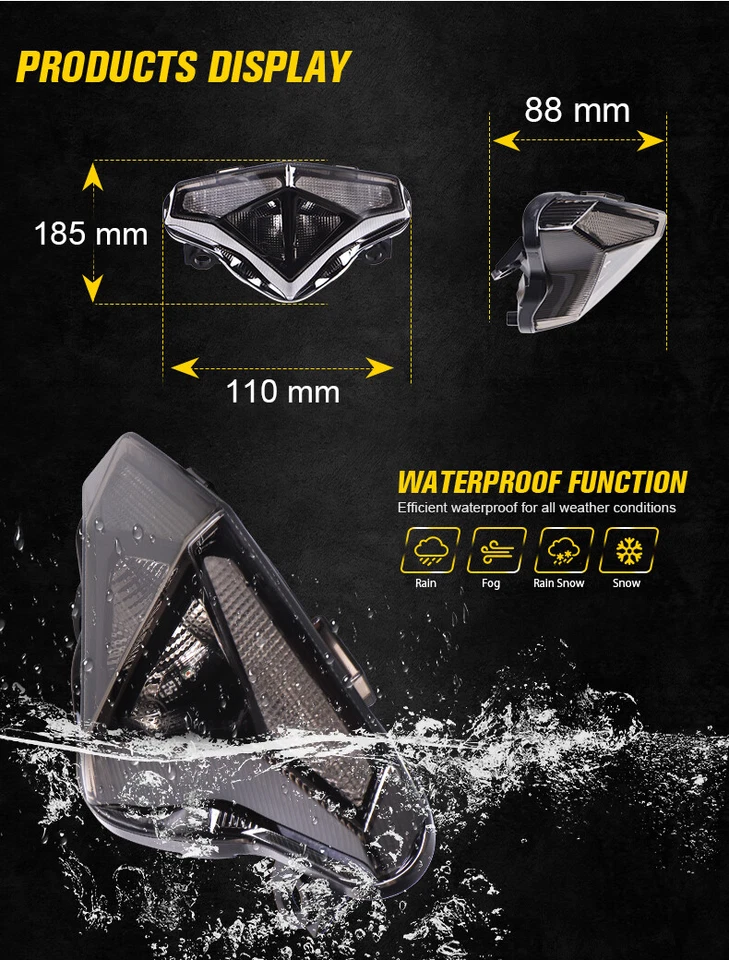 Luz traseira de LED sinais de seta para 2012-2016 Kawasaki Ninja ER6F ER6N EX650 650R - Imagem 3 de 4