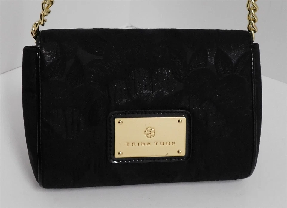 Bolso sin asas bandolera Trina Turk negro mezcla de seda cadena dorada Foto 4 de 4
