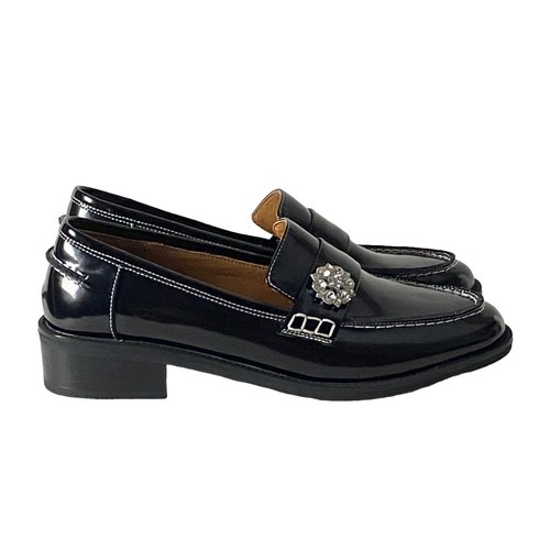TinaCus Women's 6.5 Patent Leather Handmade Block Heel Loafer Flower Embellished - Picture 3 of 13