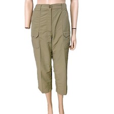 90s VTG LL Bean Womens Cargo Pants Medium Straight Leg Cropped Khaki Gorpcore
