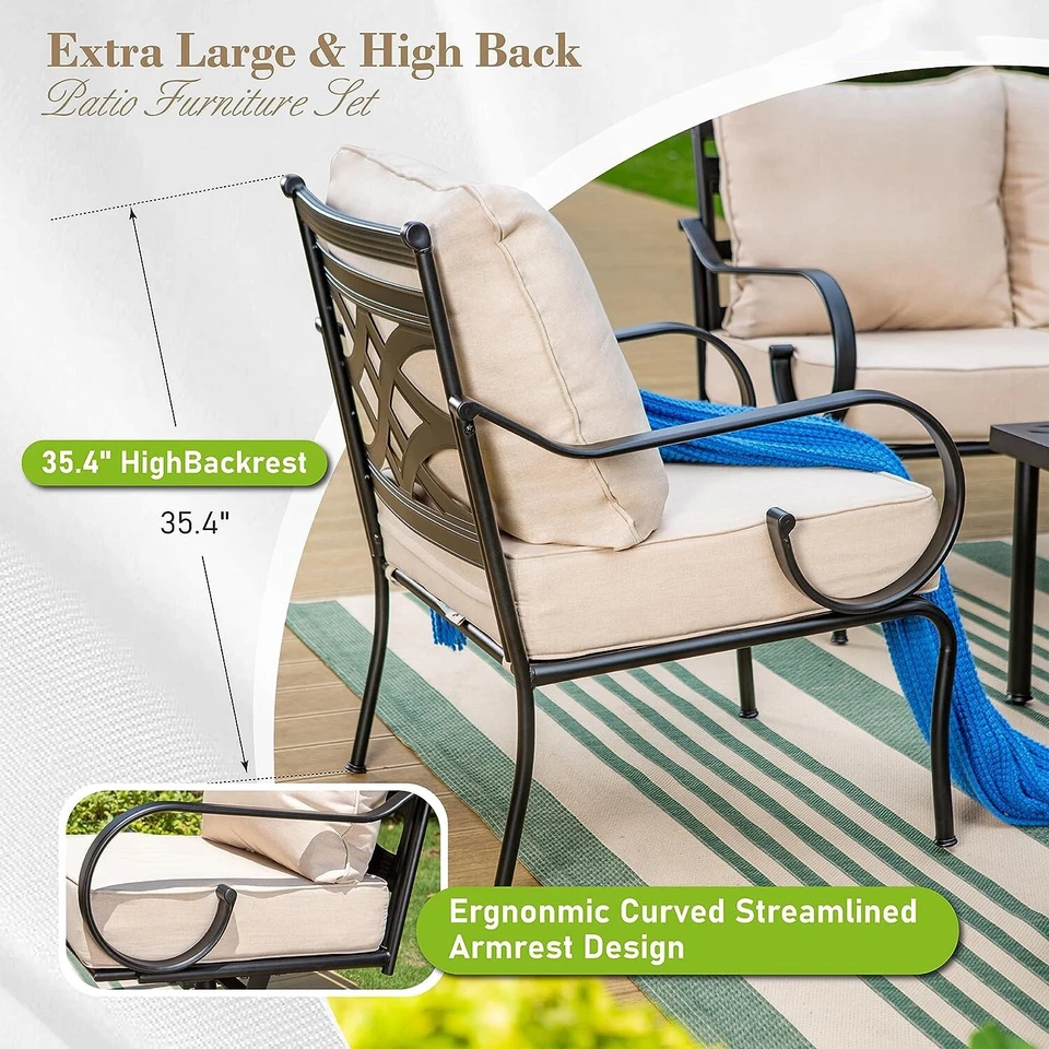 Sillas de patio de 2 piezas Silla de comedor de exterior Silla de metal Muebles de jardín con cojín Foto 3 de 4