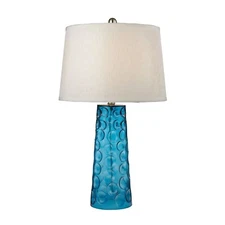 Elk Home Hammered Glass Table Lamp, Blue with Pure White Linen Shade - D2619 New