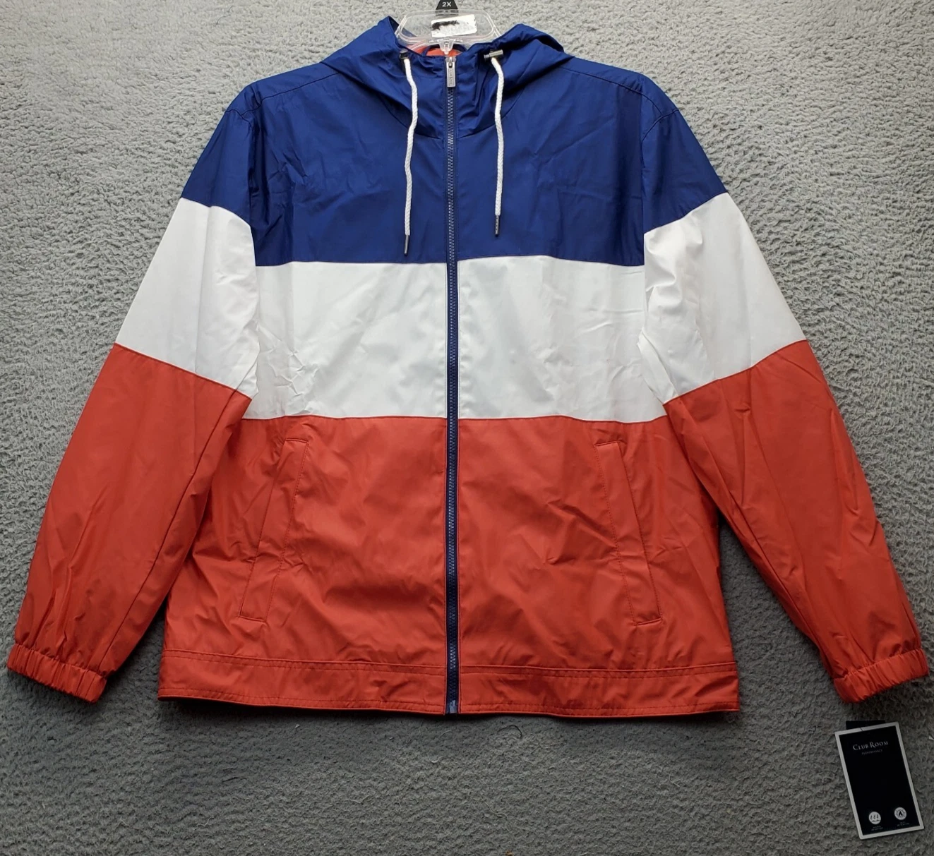 Club Room Rain Hoodie Mens Large Multi Patriotic Colorblock Thermal Lined Zipper