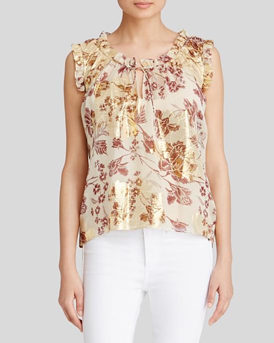 Haut En Soie Diane Von Furstenberg Rebekah - Taille 10, Imprimé Floral Métallisé - Neuf Avec étiquettes