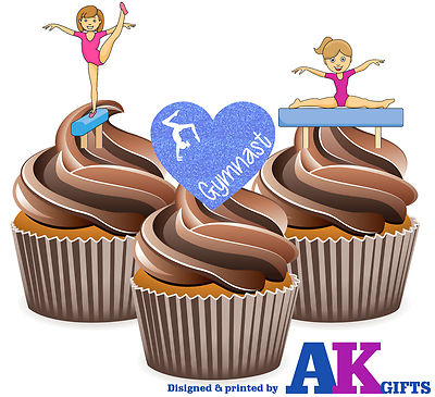 "I Love Gymnastics" Edible Cupcake Toppers - Mix Of 12 Precut Designs, Girls Birthday Party Decorations 5 thumbnail image