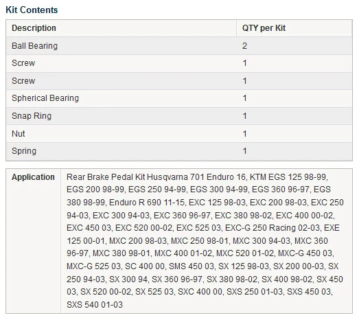 Kit de reconstrucción de pedal de freno trasero 18-2002 KTM 250SX 250 SX 1994-2003 MX Foto 2 de 3