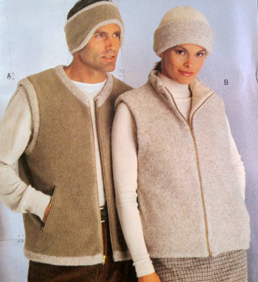 Uncut Vogue 9978 Easy Sew Pattern Winter Sherpa Fleece Vest Hat Headband XS S M