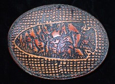 VTG. 1970'S COPPER COLORED LEATHER ARROWHEAD BELT BUCKLE NICE PATTERN 