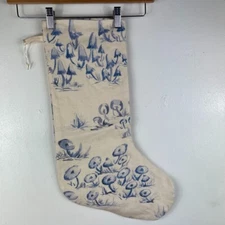 Shannon Retseck Studio Blue Mushrooms Christmas Stockings French Linen NEW