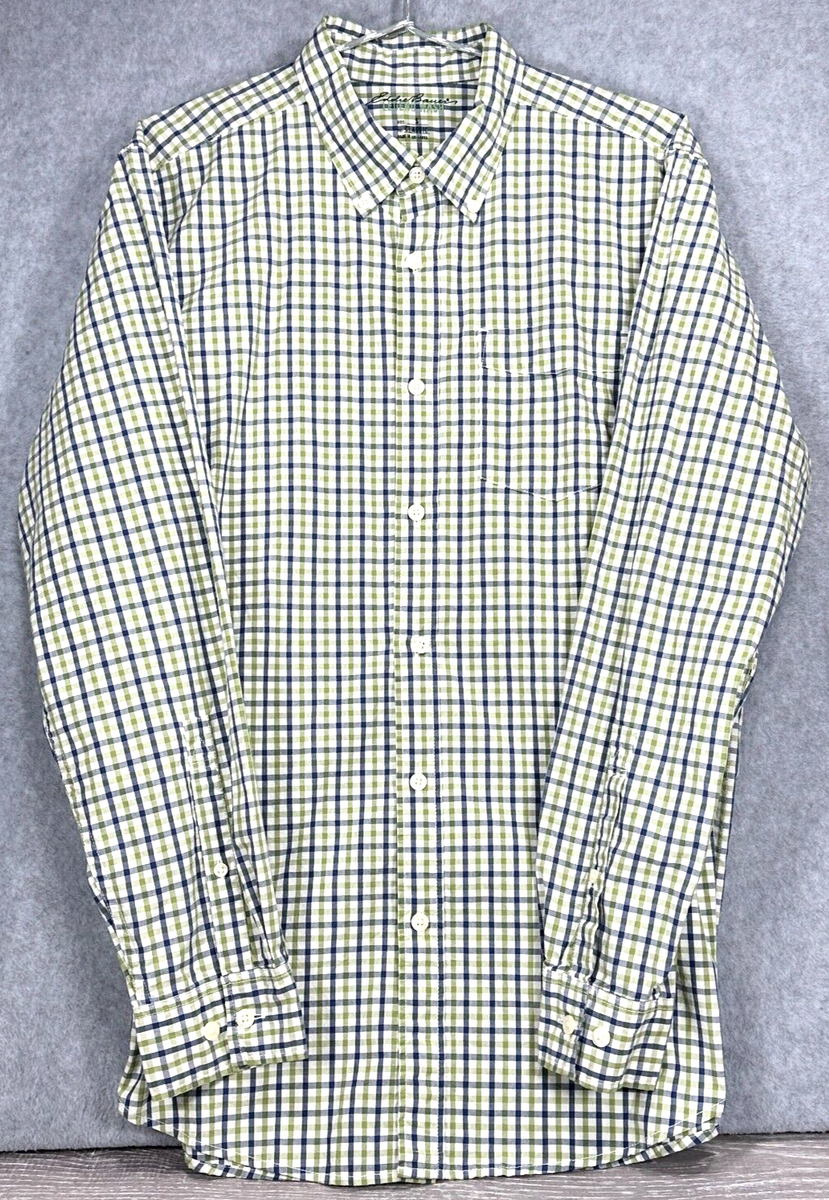 Eddie Bauer Dress Shirt Mens Sm Green Blue White Plaid Fit Button Down Mens  Sm