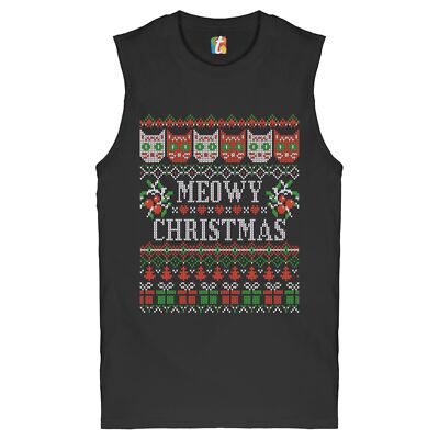 Meowy Christmas Muscle Shirt Ugly Sweater Cat Lover Funny Xmas Men's
