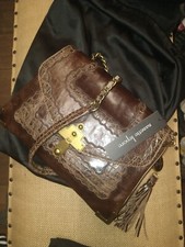 Nanette Lepore Genuine Leather Embroidered Crossbody Brown Gold Hardware Nwt