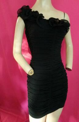 BLACK STRETCHY BODYCON RUFFLES, RUCHED,  PROM, HOMECOMING DRESS  30''-32'' BUST