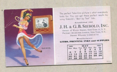 VTG Pin-up Risque Large Blotter Girlie GGA 1951   Tele Whirl   B6