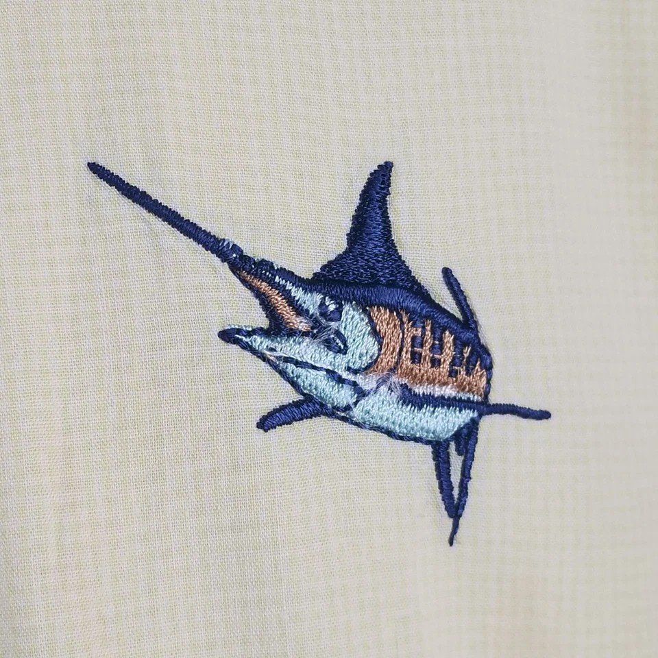 AFTCO Guy Harvey shirt men's medium yellow long sleeve Button down cotton - Image 4 of 4