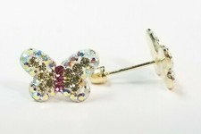14k Yellow Gold Butterfly CZ Color White Pink All Ages Earrings Small Kids Studs