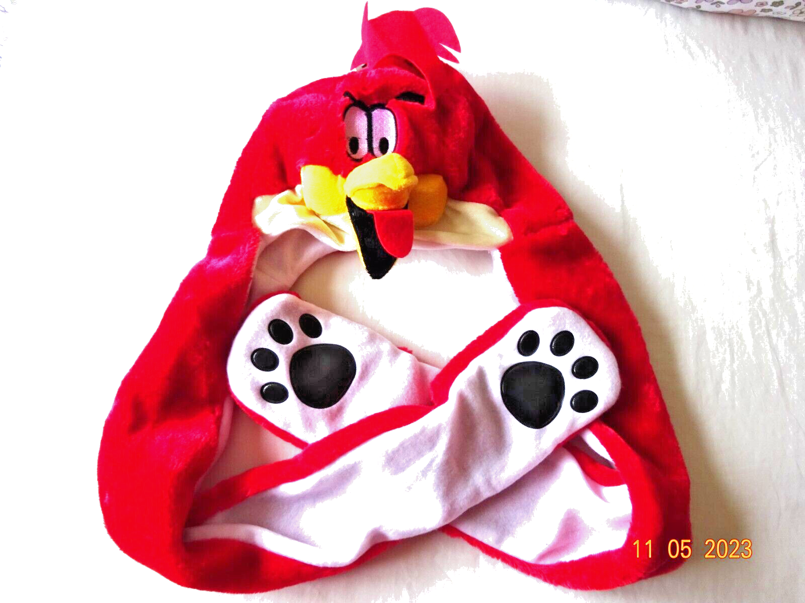 Kids Fur Animal Hood Bird Head Long Trapper Red Hats with Mittens Scarf Snood